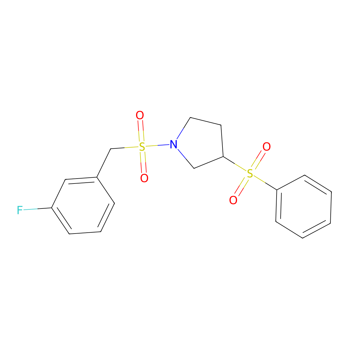 1-((3-Fluorobenzyl)sulfonyl)-3-(phenylsulfonyl)pyrrolidine molecular structure, CAS 1448078-92-9