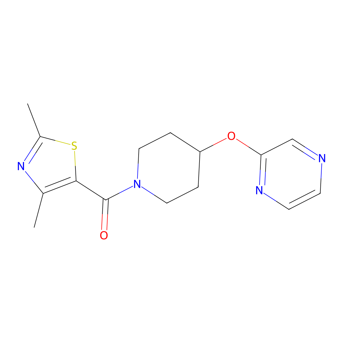 (2,4-Dimethylthiazol-5-yl)(4-(pyrazin-2-yloxy)piperidin-1-yl)methanone molecular structure, CAS 1448078-95-2