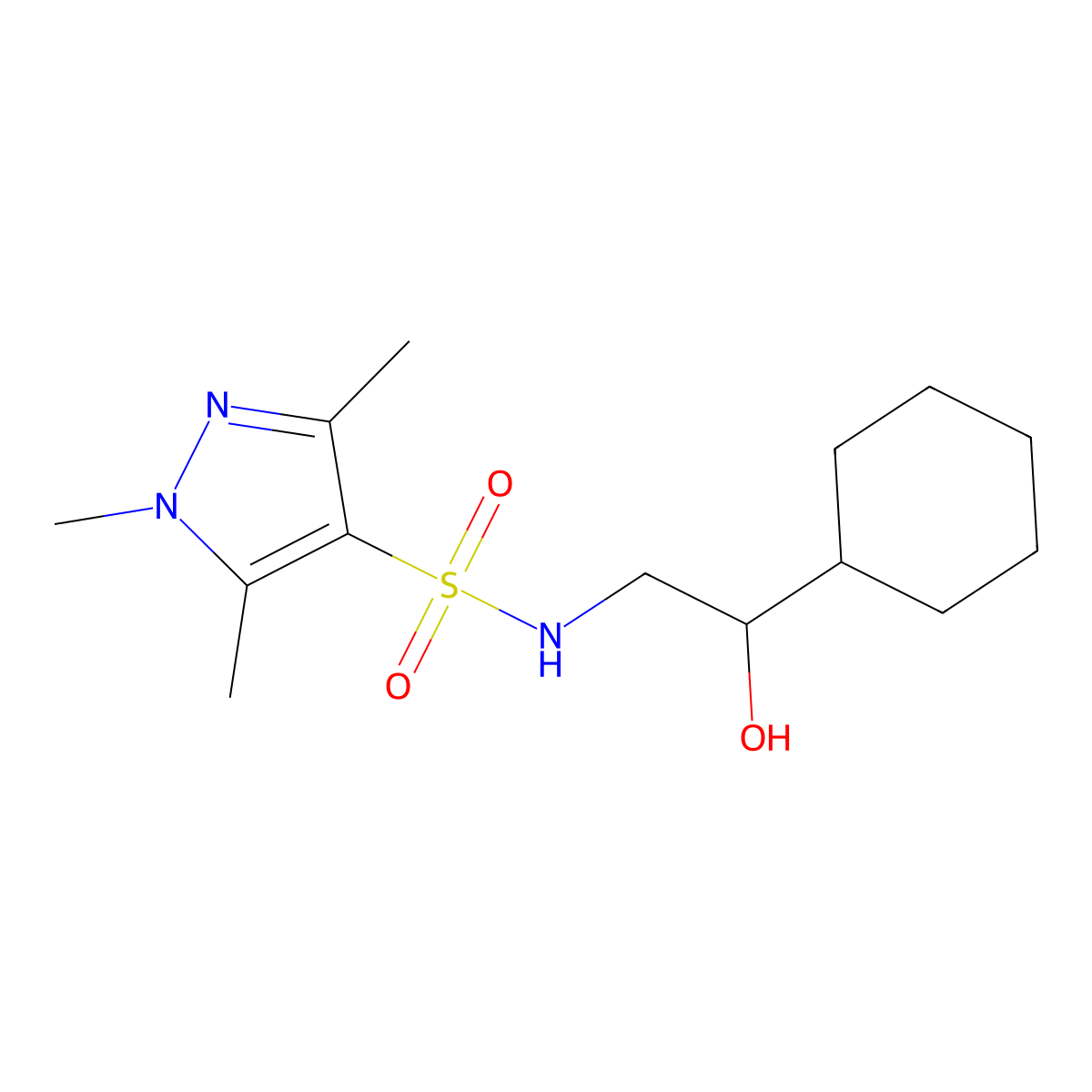 N-(2-cyclohexyl-2-hydroxyethyl)-1,3,5-trimethyl-1H-pyrazole-4-sulfonamide molecular structure, CAS 1448078-96-3