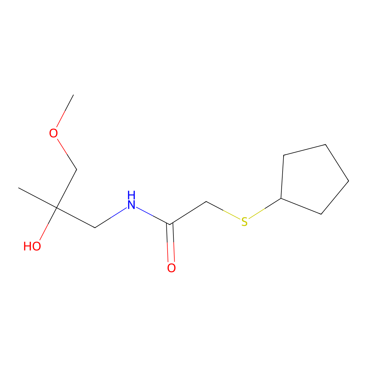 2-(cyclopentylthio)-N-(2-hydroxy-3-methoxy-2-methylpropyl)acetamide molecular structure, CAS 1448079-03-5