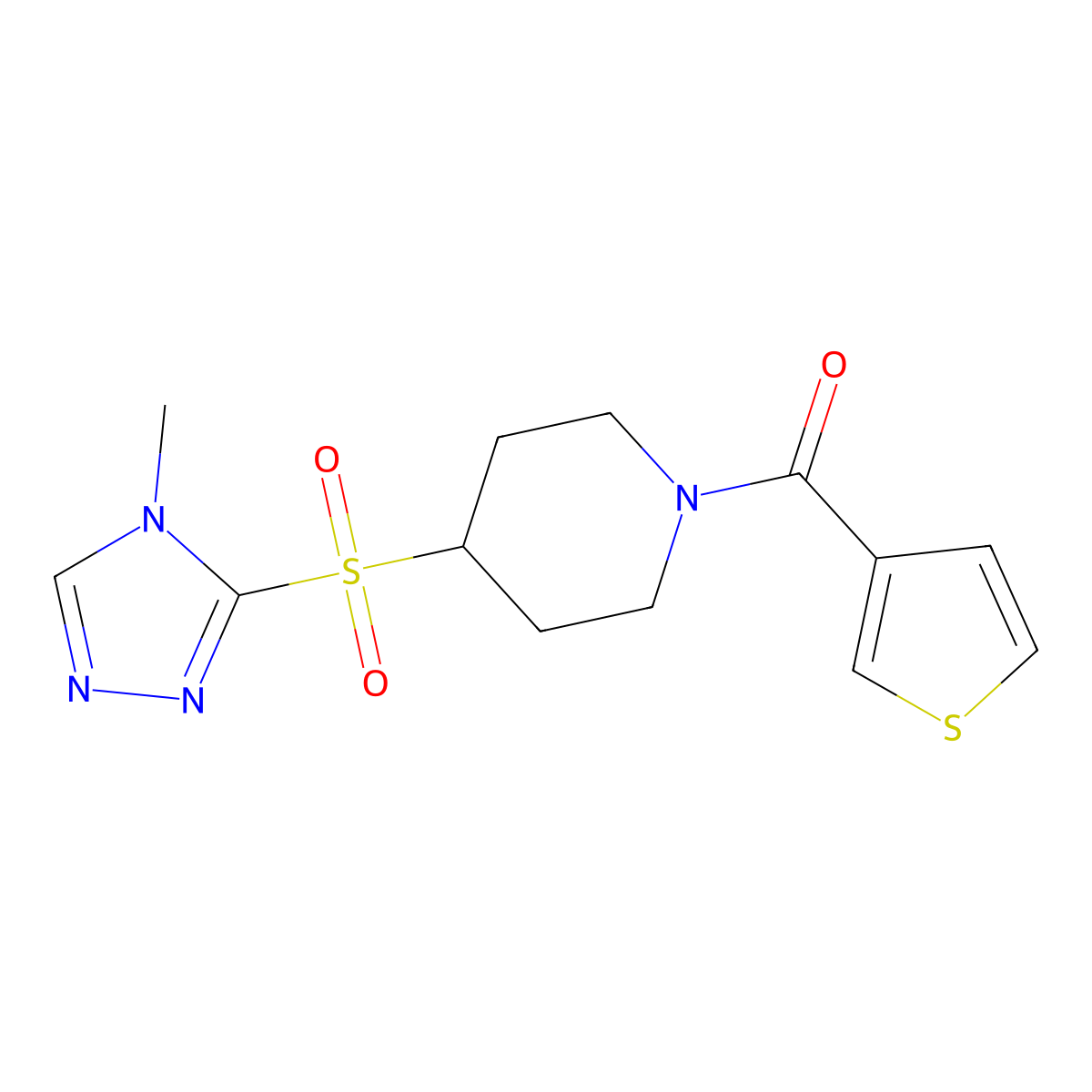 (4-((4-methyl-4H-1,2,4-triazol-3-yl)sulfonyl)piperidin-1-yl)(thiophen-3-yl)methanone molecular structure, CAS 1448079-04-6