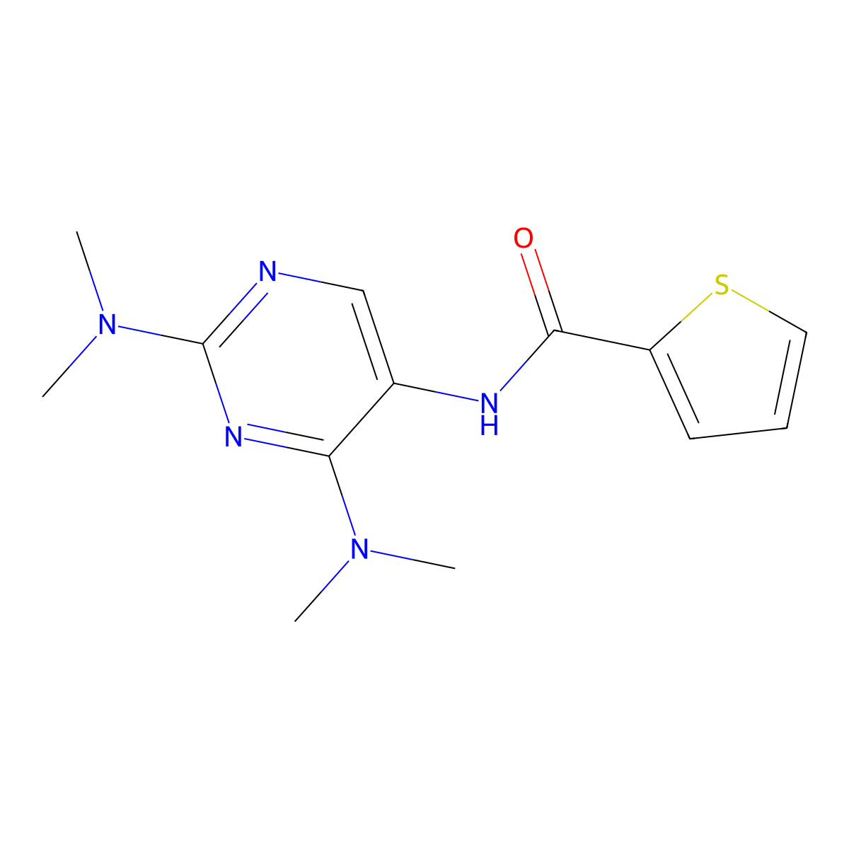 N-(2,4-bis(dimethylamino)pyrimidin-5-yl)thiophene-2-carboxamide molecular structure, CAS 1448079-07-9