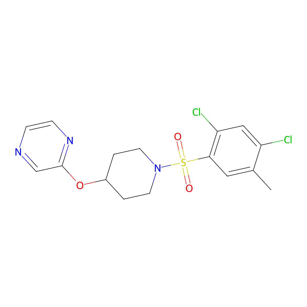 2-((1-((2,4-Dichloro-5-methylphenyl)sulfonyl)piperidin-4-yl)oxy)pyrazine molecular structure, CAS 1448079-08-0