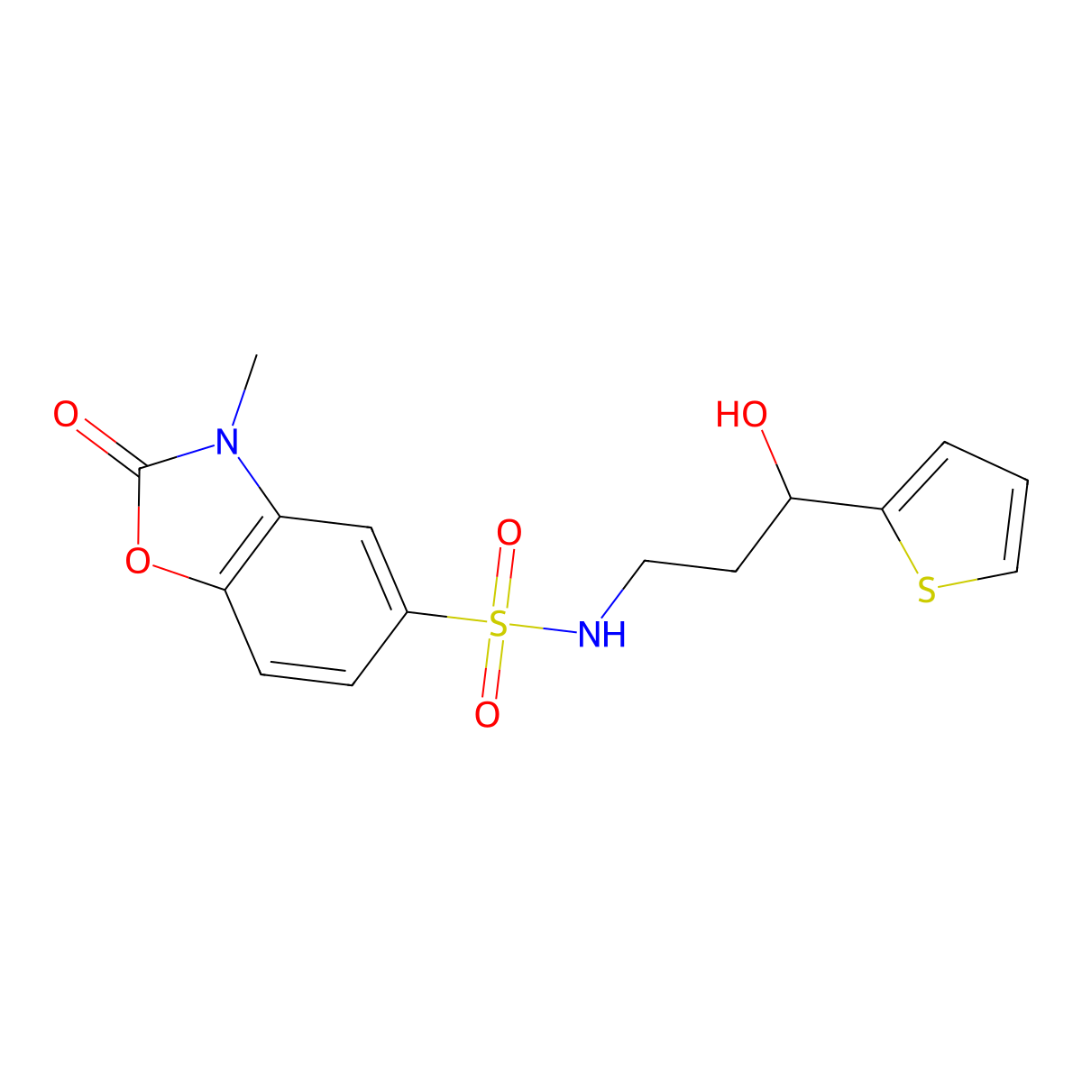 N-(3-hydroxy-3-(thiophen-2-yl)propyl)-3-methyl-2-oxo-2,3-dihydrobenzo[d]oxazole-5-sulfonamide molecular structure, CAS 1448079-09-1
