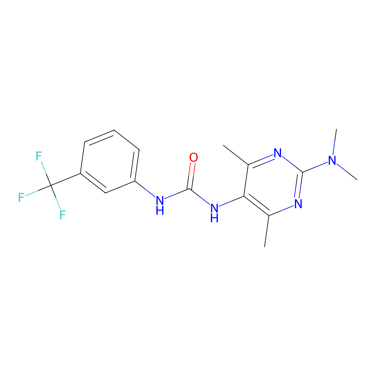1-(2-(Dimethylamino)-4,6-dimethylpyrimidin-5-yl)-3-(3-(trifluoromethyl)phenyl)urea molecular structure, CAS 1448079-11-5