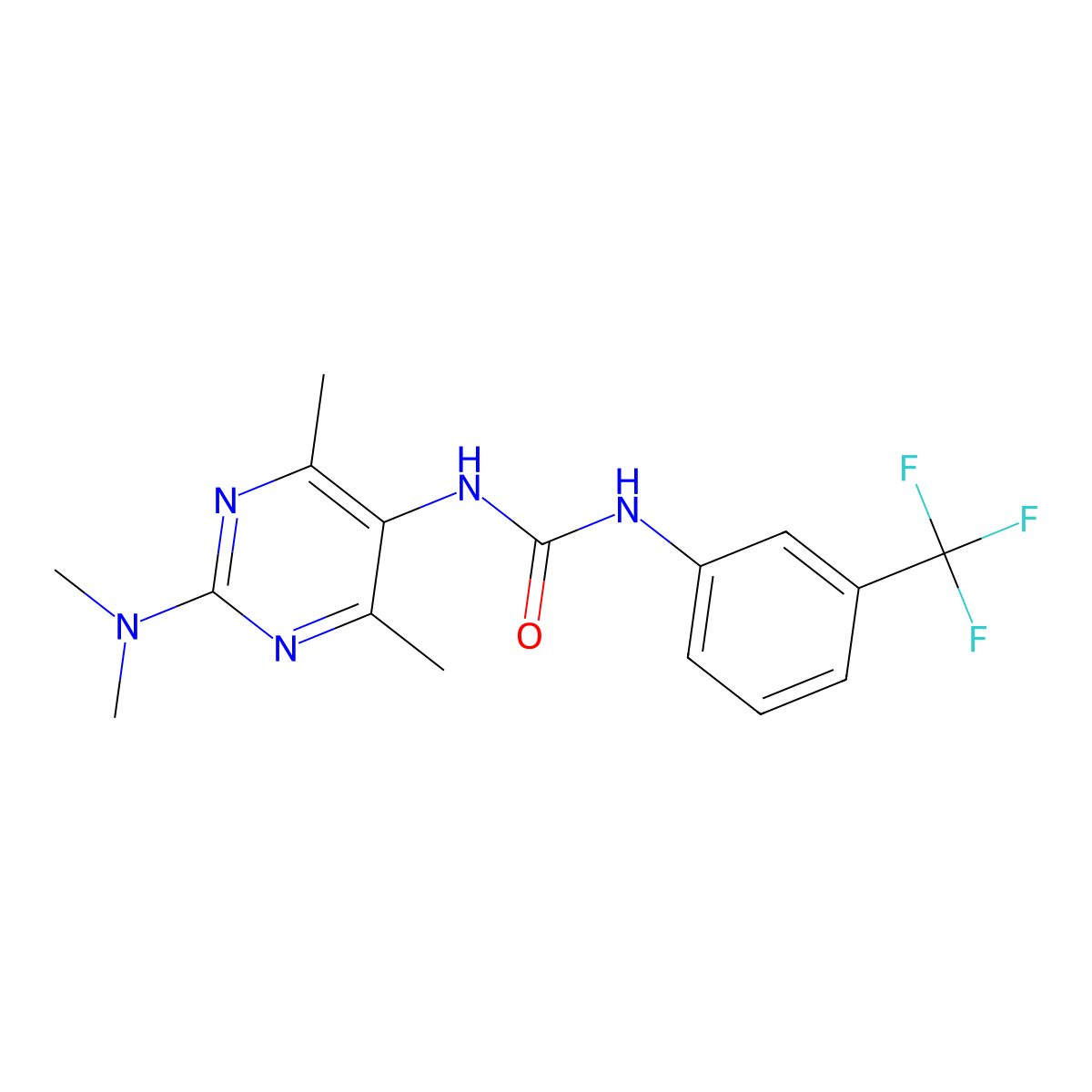 1-(2-(Dimethylamino)-4,6-dimethylpyrimidin-5-yl)-3-(3-(trifluoromethyl)phenyl)urea molecular structure, CAS 1448079-11-5