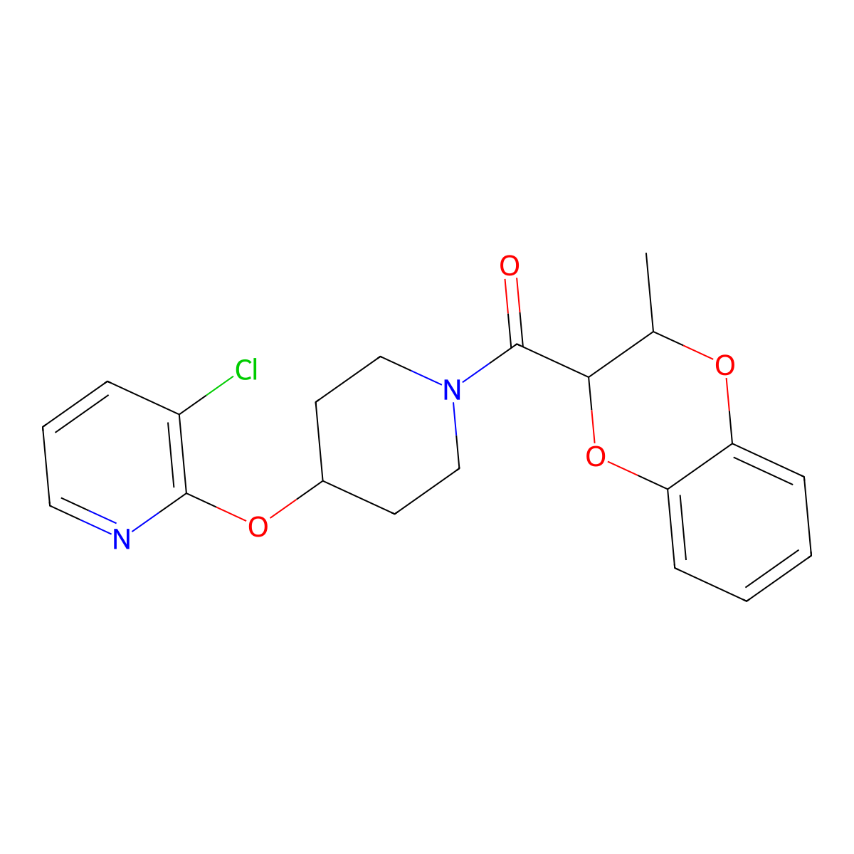 (4-((3-Chloropyridin-2-yl)oxy)piperidin-1-yl)(3-methyl-2,3-dihydrobenzo[b][1,4]dioxin-2-yl)methanone molecular structure, CAS 1448079-16-0