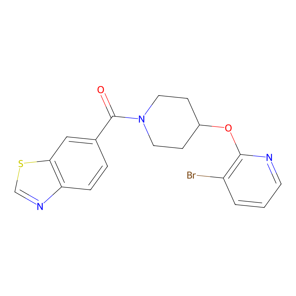 Benzo[d]thiazol-6-yl(4-((3-bromopyridin-2-yl)oxy)piperidin-1-yl)methanone molecular structure, CAS 1448079-18-2