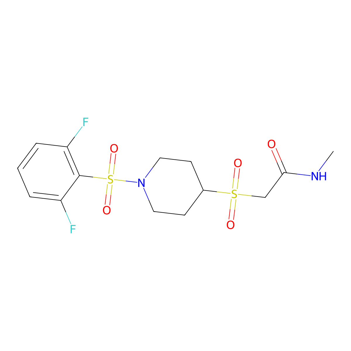 2-((1-((2,6-difluorophenyl)sulfonyl)piperidin-4-yl)sulfonyl)-N-methylacetamide molecular structure, CAS 1448079-20-6