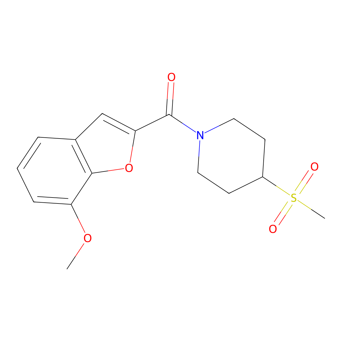 (7-Methoxybenzofuran-2-yl)(4-(methylsulfonyl)piperidin-1-yl)methanone molecular structure, CAS 1448079-23-9