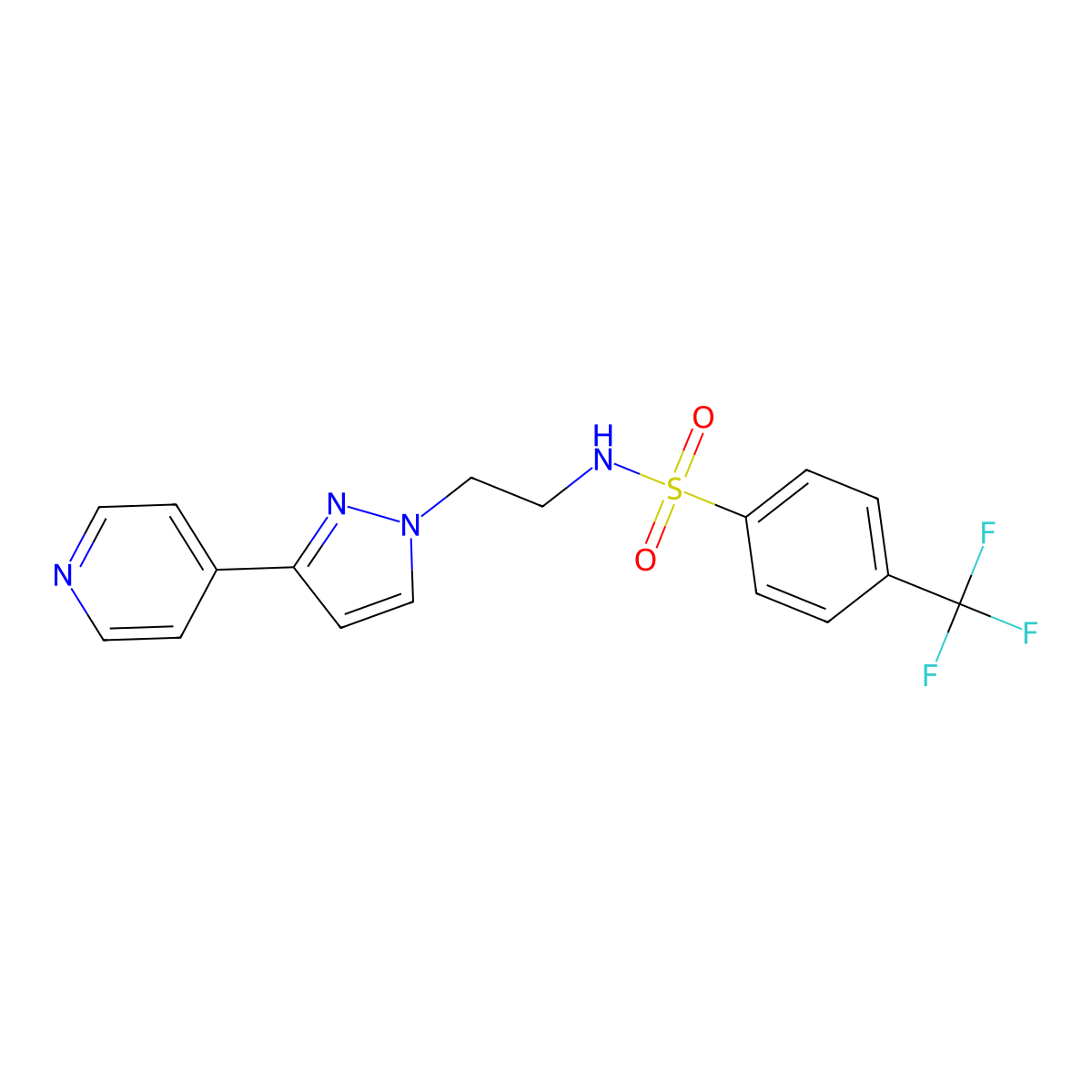 N-(2-(3-(pyridin-4-yl)-1H-pyrazol-1-yl)ethyl)-4-(trifluoromethyl)benzenesulfonamide molecular structure, CAS 1448079-39-7