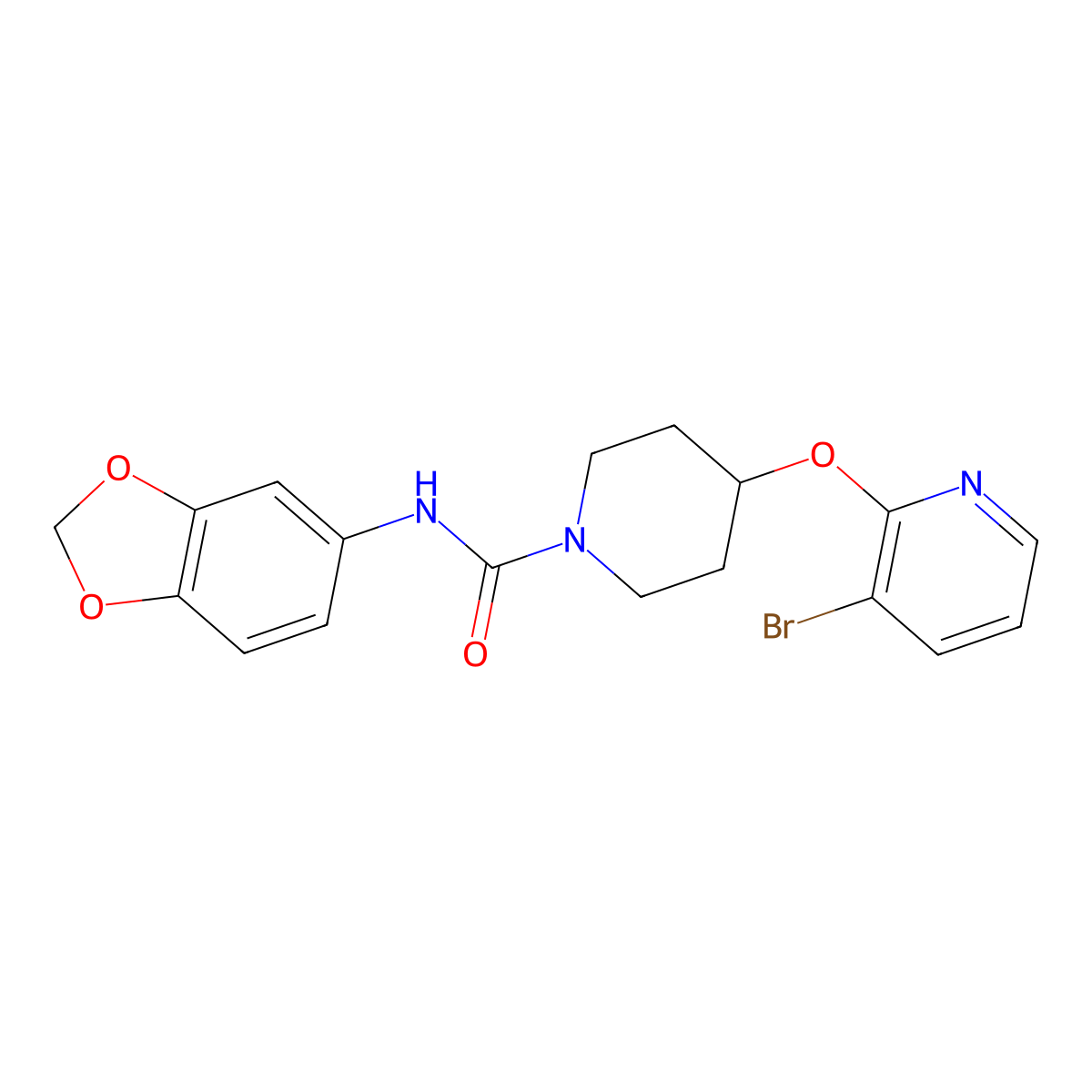 N-(benzo[d][1,3]dioxol-5-yl)-4-((3-bromopyridin-2-yl)oxy)piperidine-1-carboxamide molecular structure, CAS 1448079-40-0