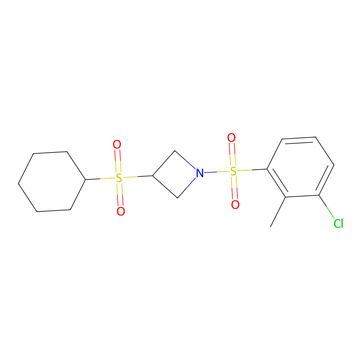 1-((3-Chloro-2-methylphenyl)sulfonyl)-3-(cyclohexylsulfonyl)azetidine molecular structure, CAS 1448079-44-4