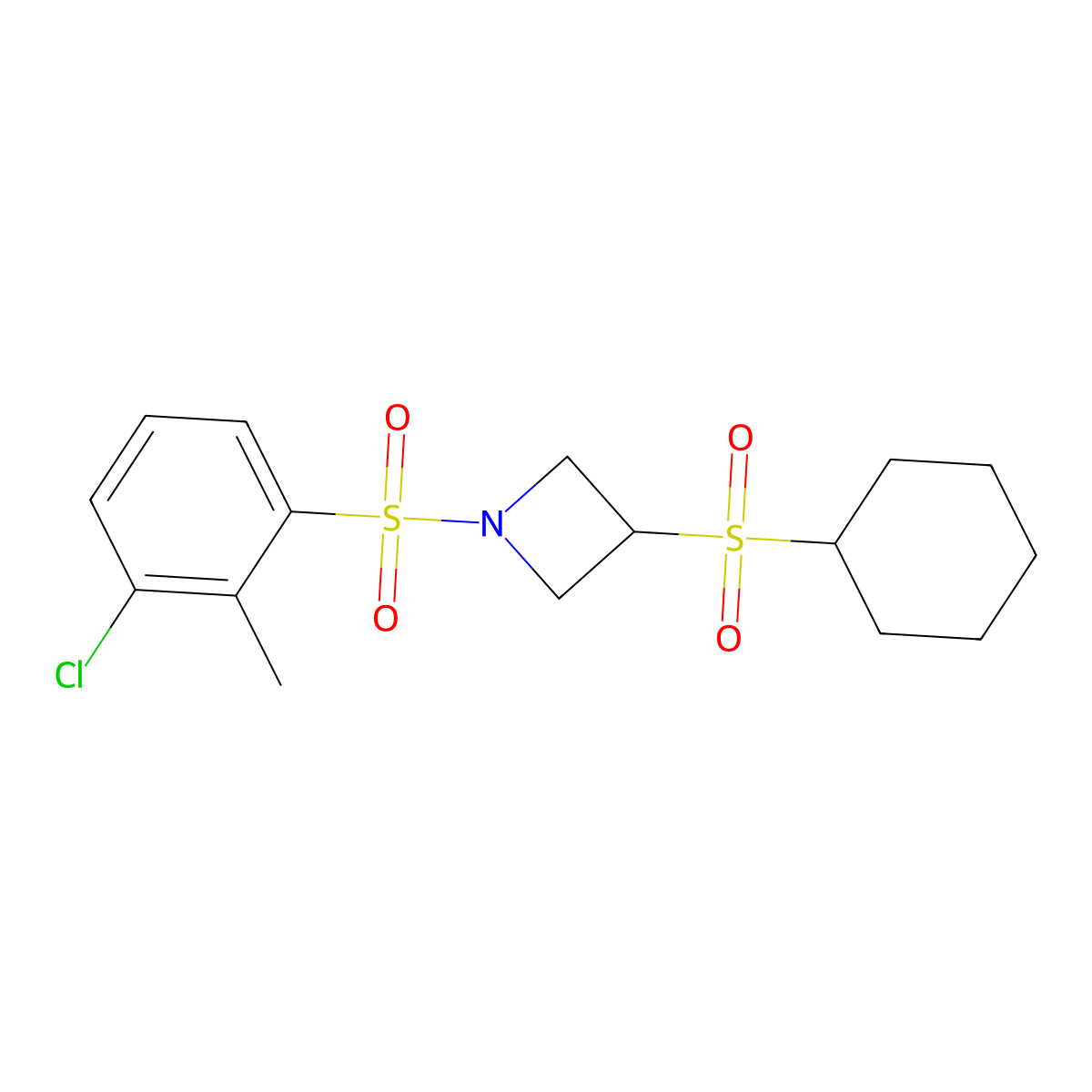 1-((3-Chloro-2-methylphenyl)sulfonyl)-3-(cyclohexylsulfonyl)azetidine molecular structure, CAS 1448079-44-4