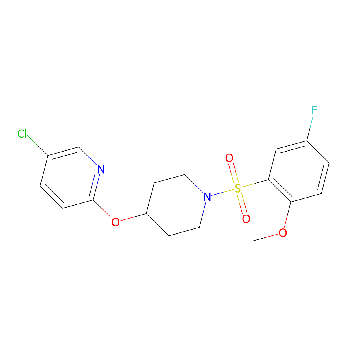 5-Chloro-2-((1-((5-fluoro-2-methoxyphenyl)sulfonyl)piperidin-4-yl)oxy)pyridine molecular structure, CAS 1448079-45-5