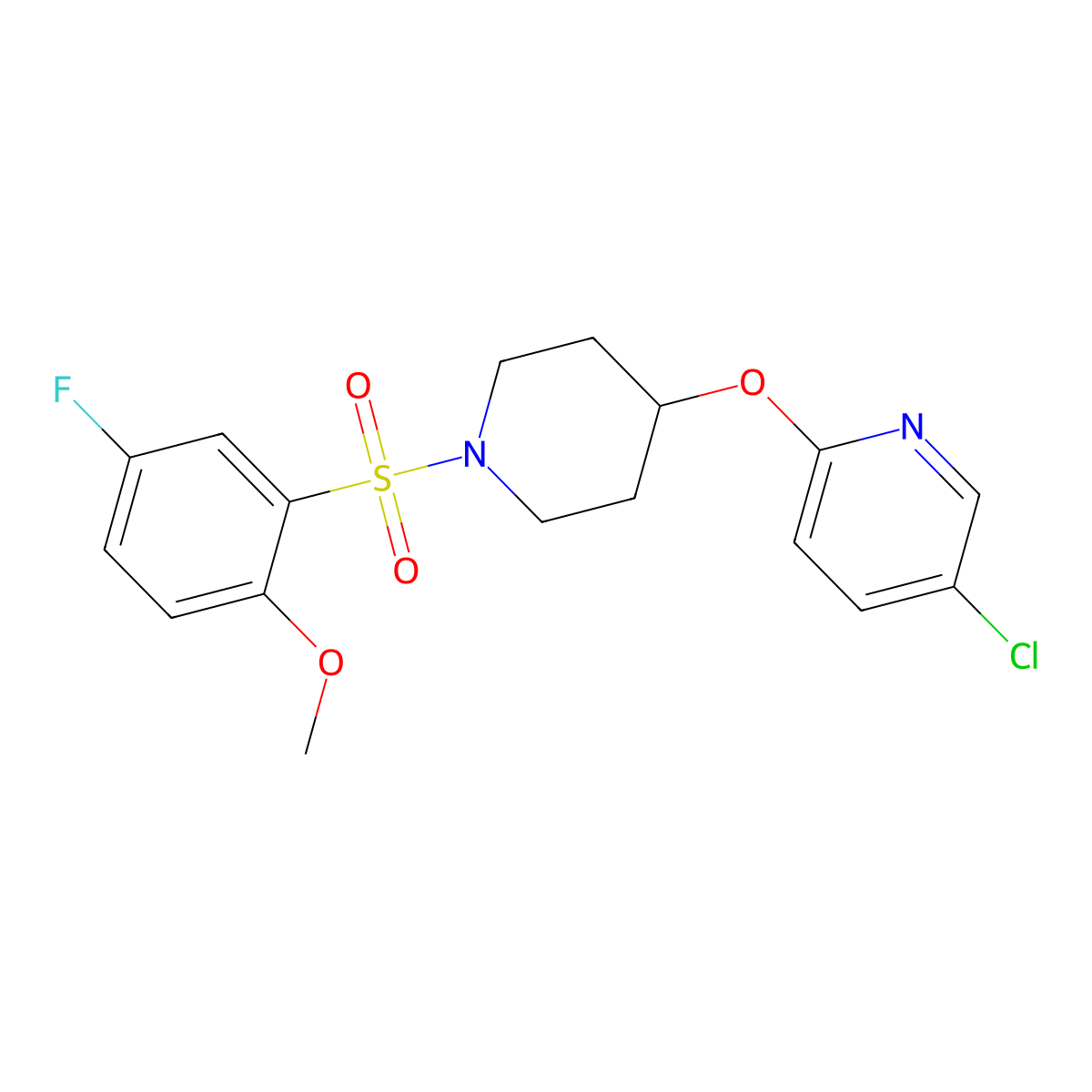 5-Chloro-2-((1-((5-fluoro-2-methoxyphenyl)sulfonyl)piperidin-4-yl)oxy)pyridine molecular structure, CAS 1448079-45-5