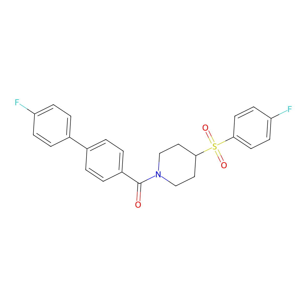 (4'-Fluoro-[1,1'-biphenyl]-4-yl)(4-((4-fluorophenyl)sulfonyl)piperidin-1-yl)methanone molecular structure, CAS 1448079-51-3