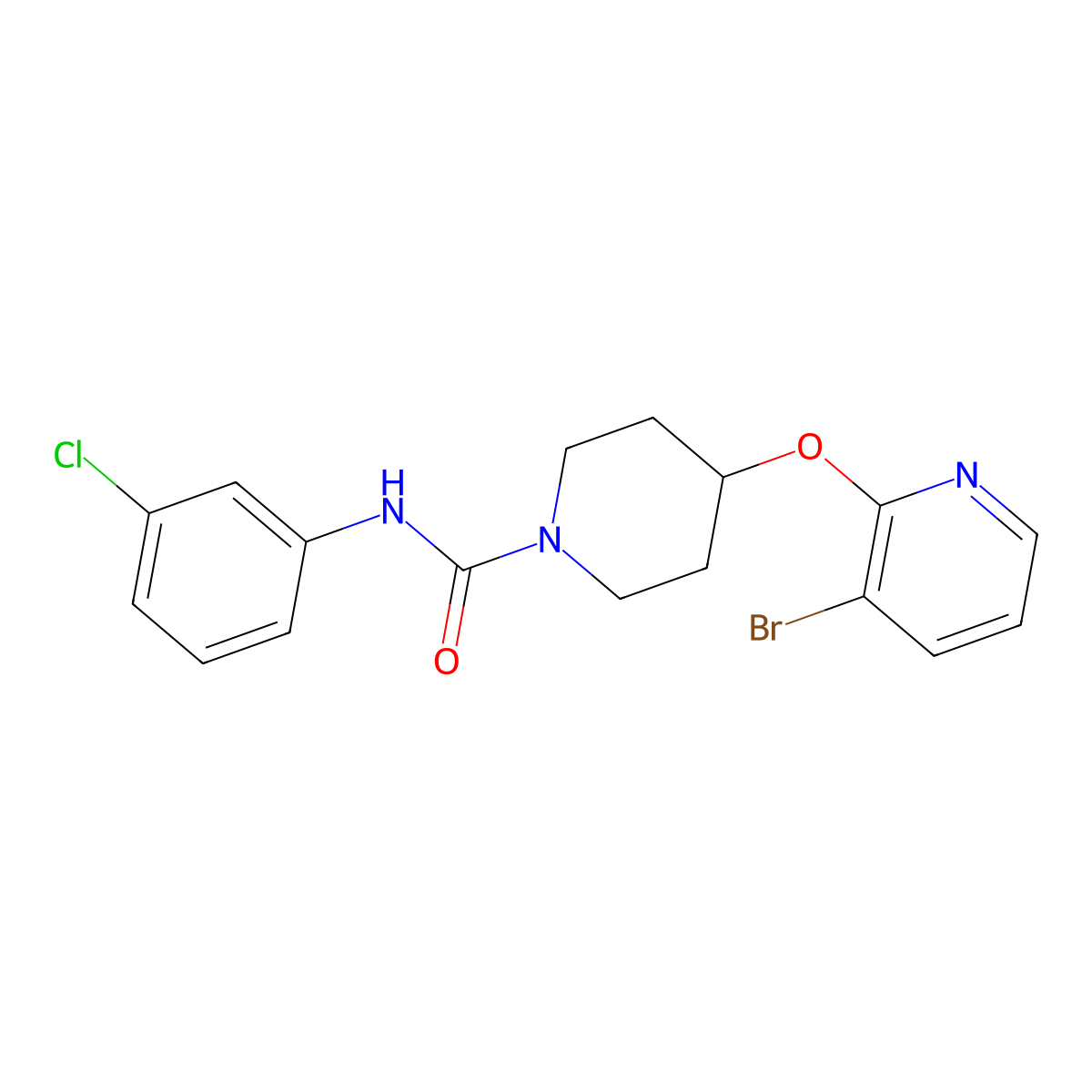 4-((3-bromopyridin-2-yl)oxy)-N-(3-chlorophenyl)piperidine-1-carboxamide molecular structure, CAS 1448079-52-4