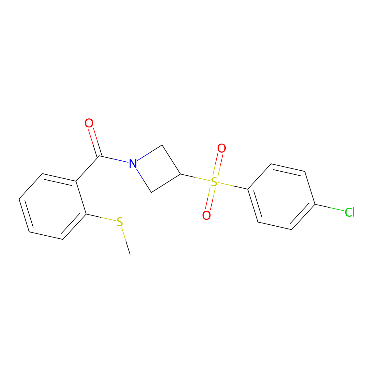 (3-((4-Chlorophenyl)sulfonyl)azetidin-1-yl)(2-(methylthio)phenyl)methanone molecular structure, CAS 1448079-54-6