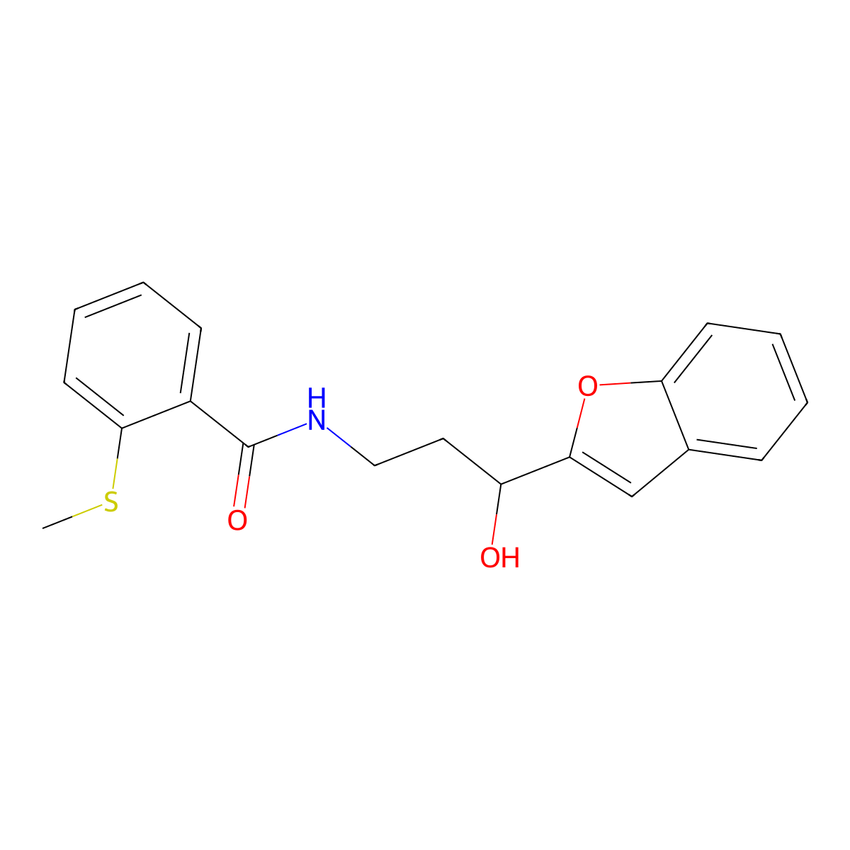 N-(3-(benzofuran-2-yl)-3-hydroxypropyl)-2-(methylthio)benzamide molecular structure, CAS 1448079-56-8