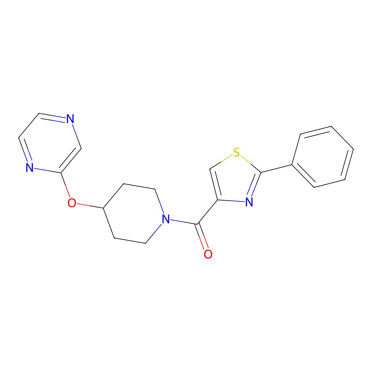 (2-Phenylthiazol-4-yl)(4-(pyrazin-2-yloxy)piperidin-1-yl)methanone molecular structure, CAS 1448079-57-9