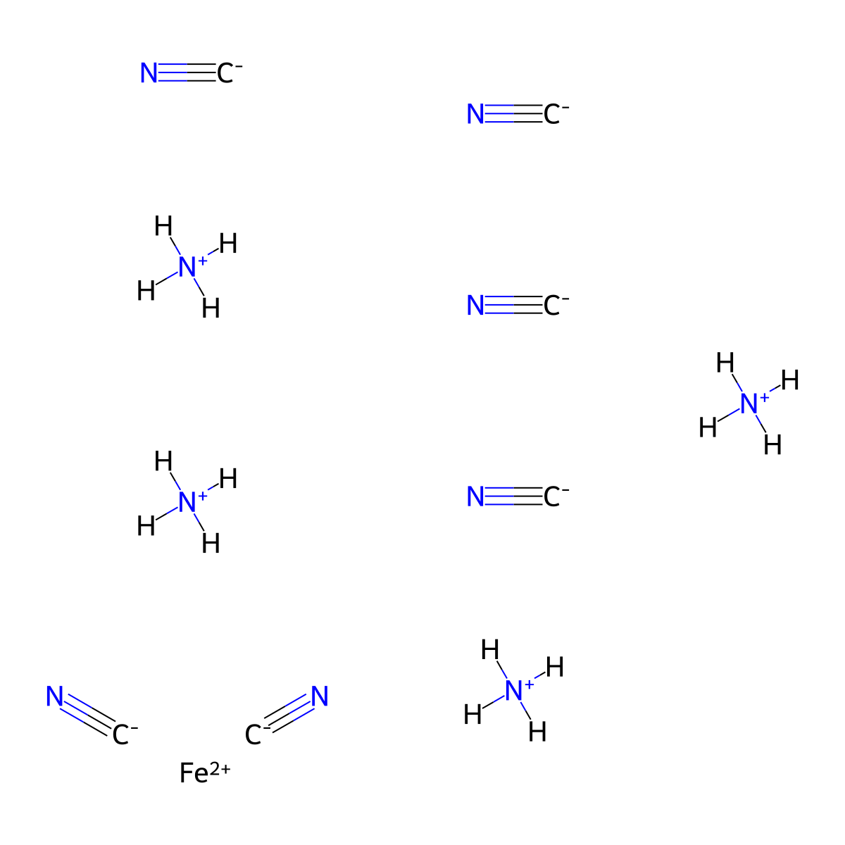Ammonium ferrocyanide molecular structure, CAS 14481-29-9