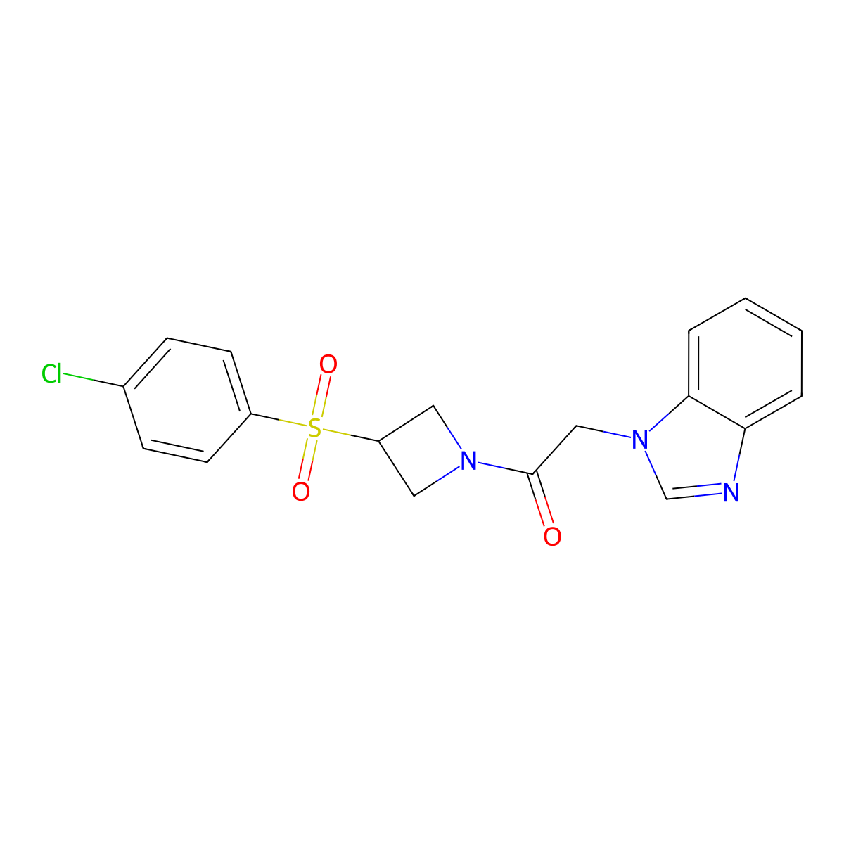2-(1H-benzo[d]imidazol-1-yl)-1-(3-((4-chlorophenyl)sulfonyl)azetidin-1-yl)ethanone molecular structure, CAS 1448121-73-0