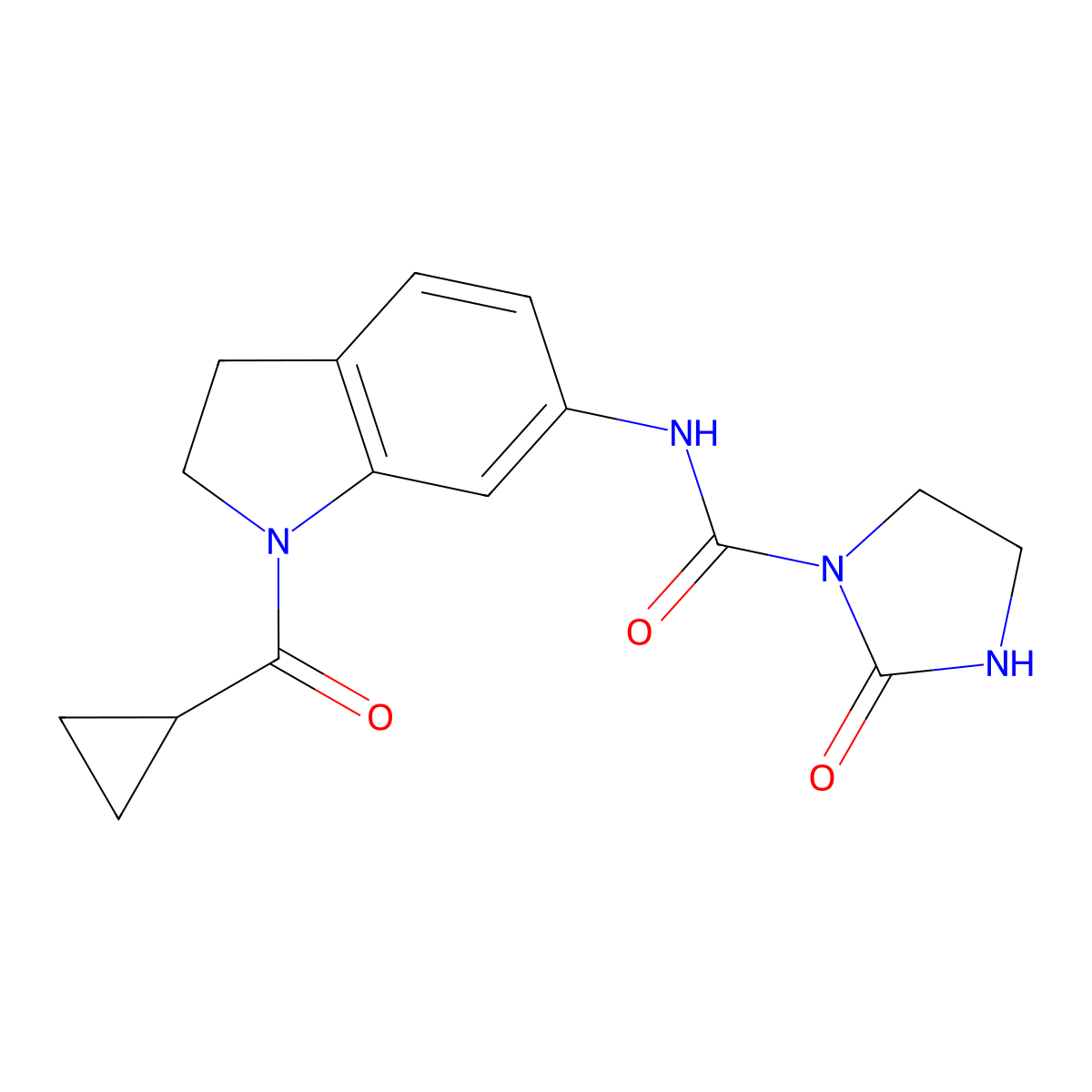N-(1-(cyclopropanecarbonyl)indolin-6-yl)-2-oxoimidazolidine-1-carboxamide molecular structure, CAS 1448121-75-2