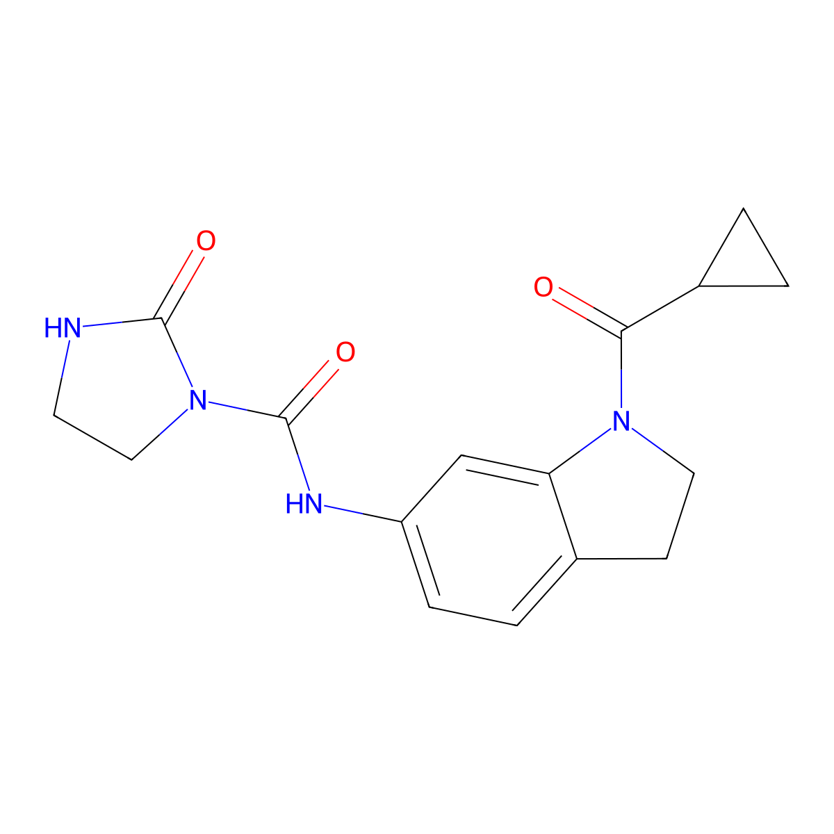 N-(1-(cyclopropanecarbonyl)indolin-6-yl)-2-oxoimidazolidine-1-carboxamide molecular structure, CAS 1448121-75-2
