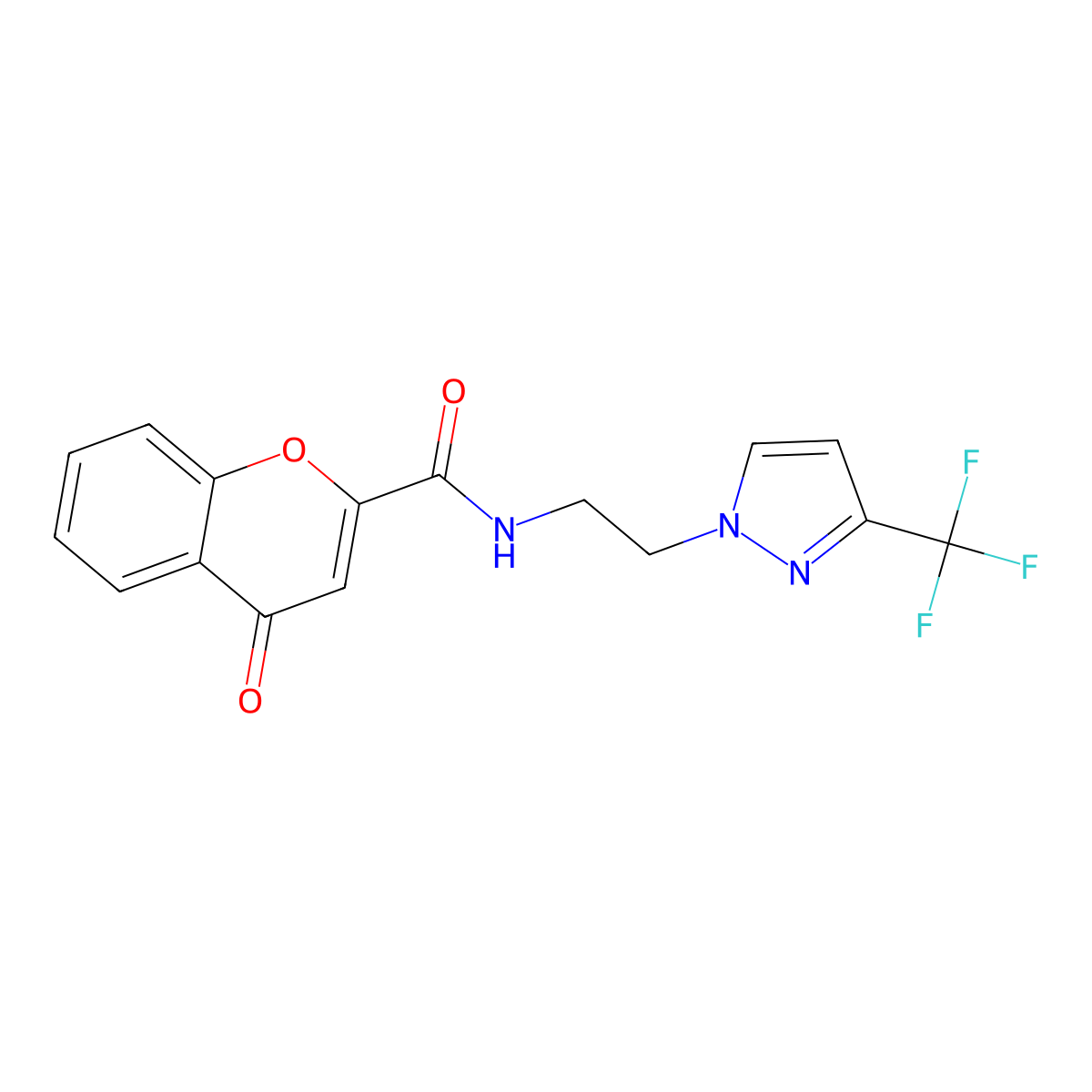 4-oxo-N-{2-[3-(trifluoromethyl)-1H-pyrazol-1-yl]ethyl}-4H-chromene-2-carboxamide molecular structure, CAS 1448121-78-5