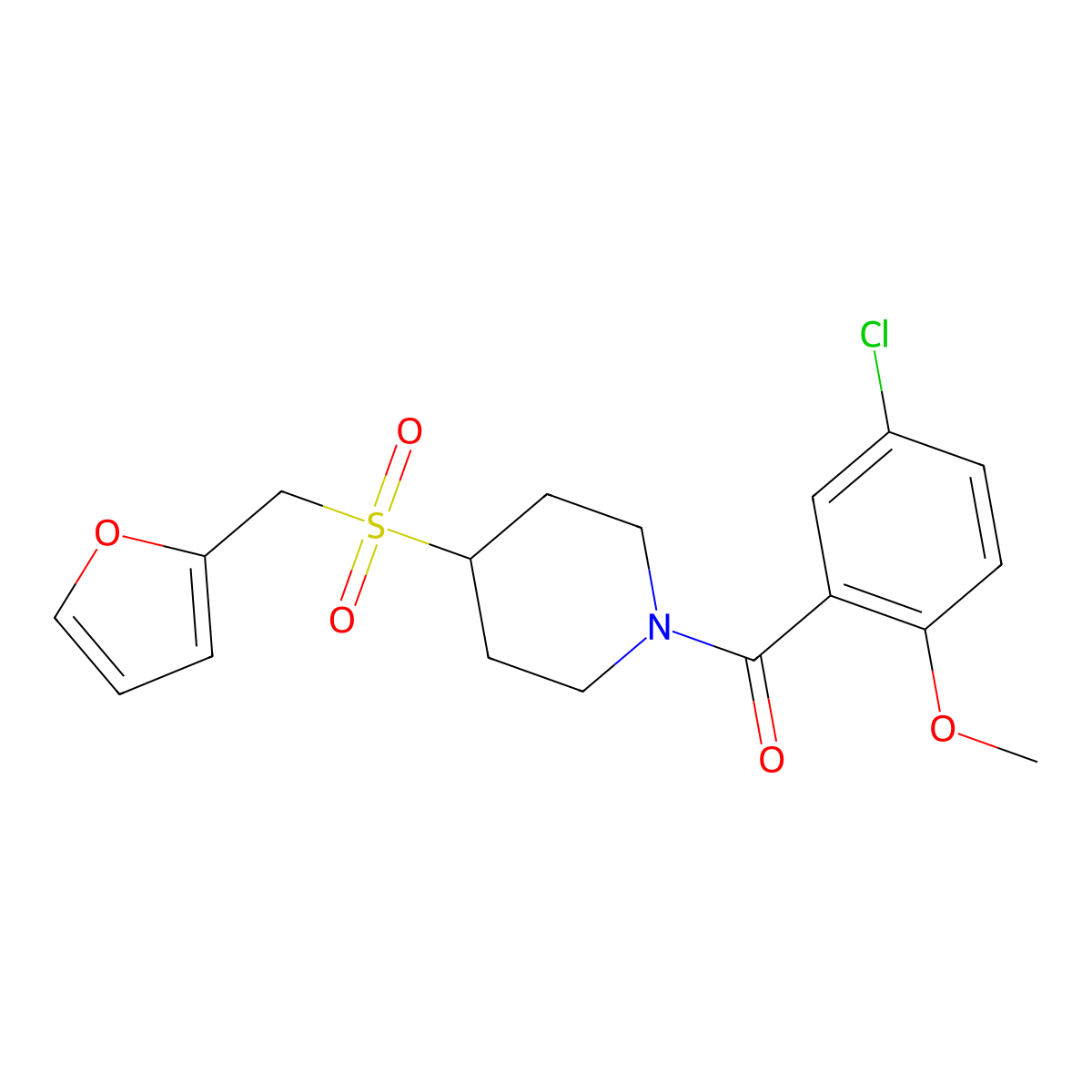 (5-Chloro-2-methoxyphenyl)(4-((furan-2-ylmethyl)sulfonyl)piperidin-1-yl)methanone molecular structure, CAS 1448121-80-9