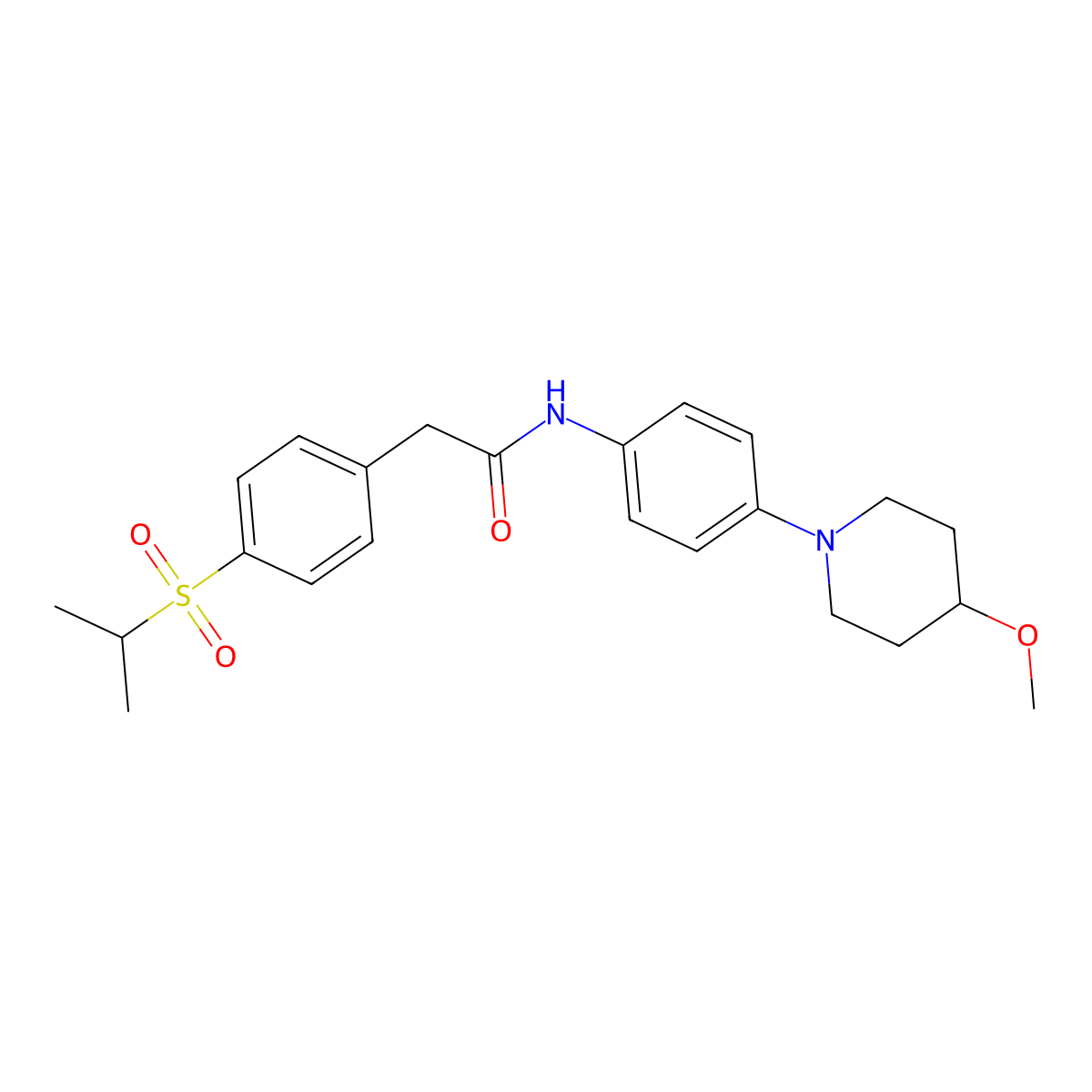 2-(4-(isopropylsulfonyl)phenyl)-N-(4-(4-methoxypiperidin-1-yl)phenyl)acetamide molecular structure, CAS 1448121-83-2