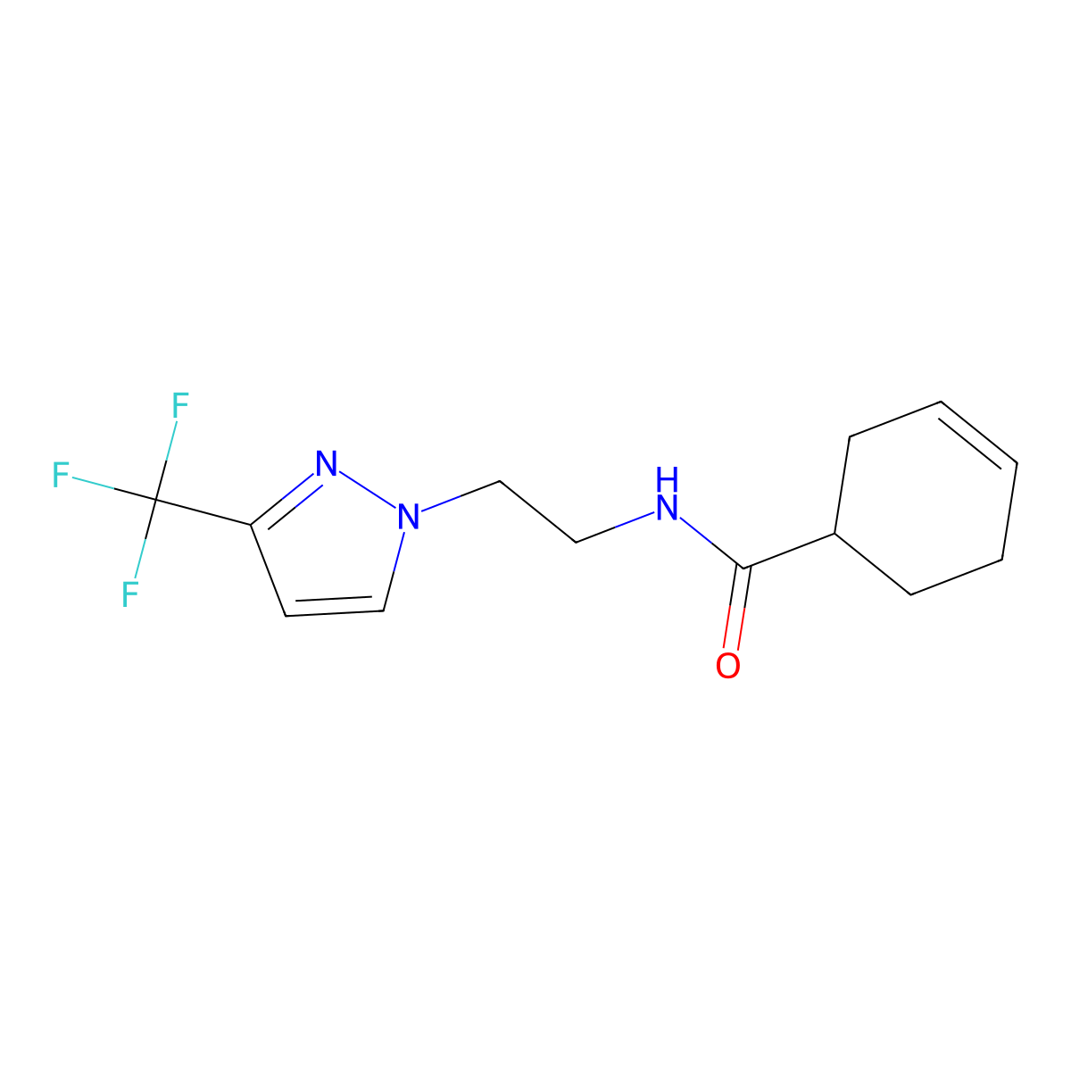 N-(2-(3-(trifluoromethyl)-1H-pyrazol-1-yl)ethyl)cyclohex-3-enecarboxamide molecular structure, CAS 1448121-87-6