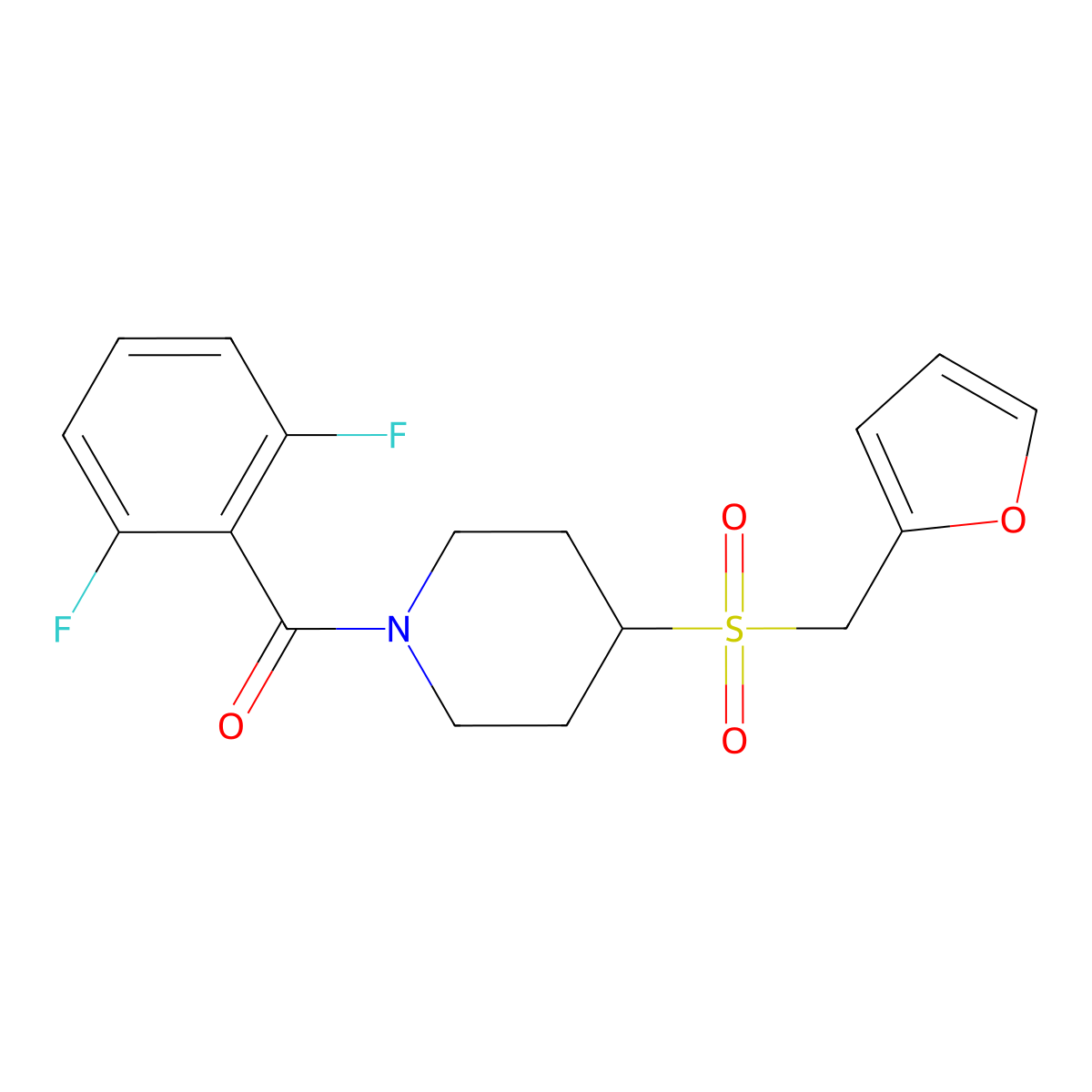 (2,6-Difluorophenyl)(4-((furan-2-ylmethyl)sulfonyl)piperidin-1-yl)methanone molecular structure, CAS 1448121-89-8