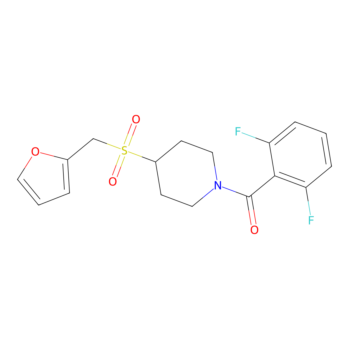 (2,6-Difluorophenyl)(4-((furan-2-ylmethyl)sulfonyl)piperidin-1-yl)methanone molecular structure, CAS 1448121-89-8