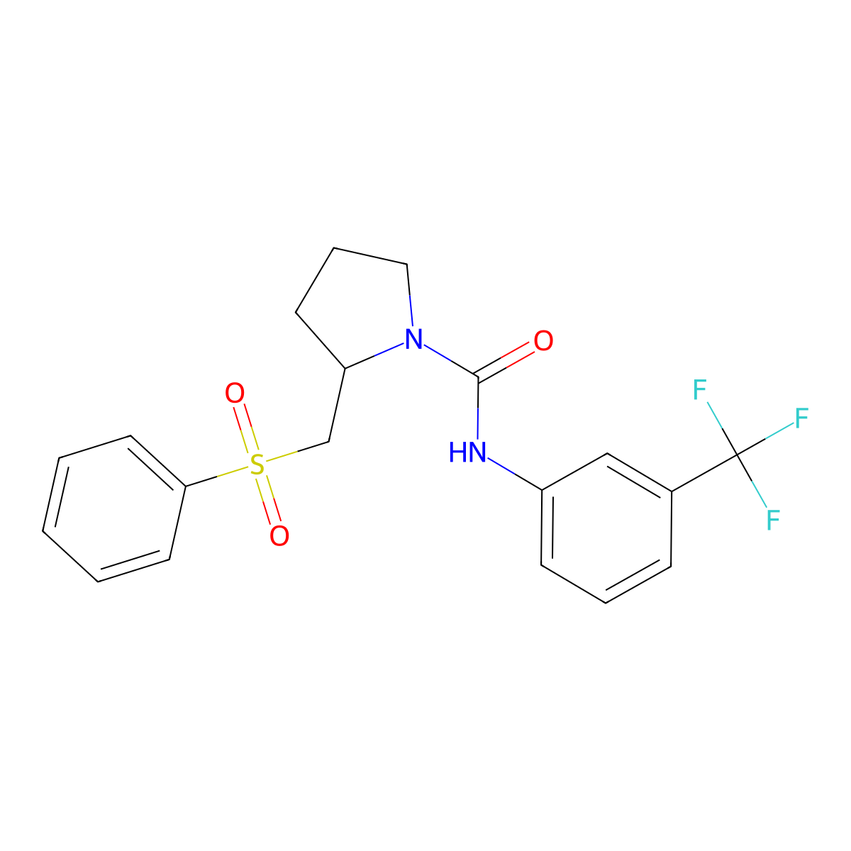 2-((phenylsulfonyl)methyl)-N-(3-(trifluoromethyl)phenyl)pyrrolidine-1-carboxamide molecular structure, CAS 1448121-95-6