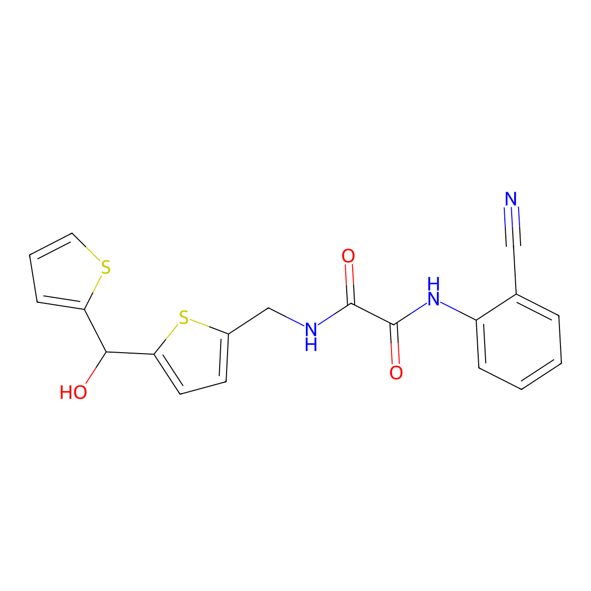 N1-(2-cyanophenyl)-N2-((5-(hydroxy(thiophen-2-yl)methyl)thiophen-2-yl)methyl)oxalamide molecular structure, CAS 1448121-96-7