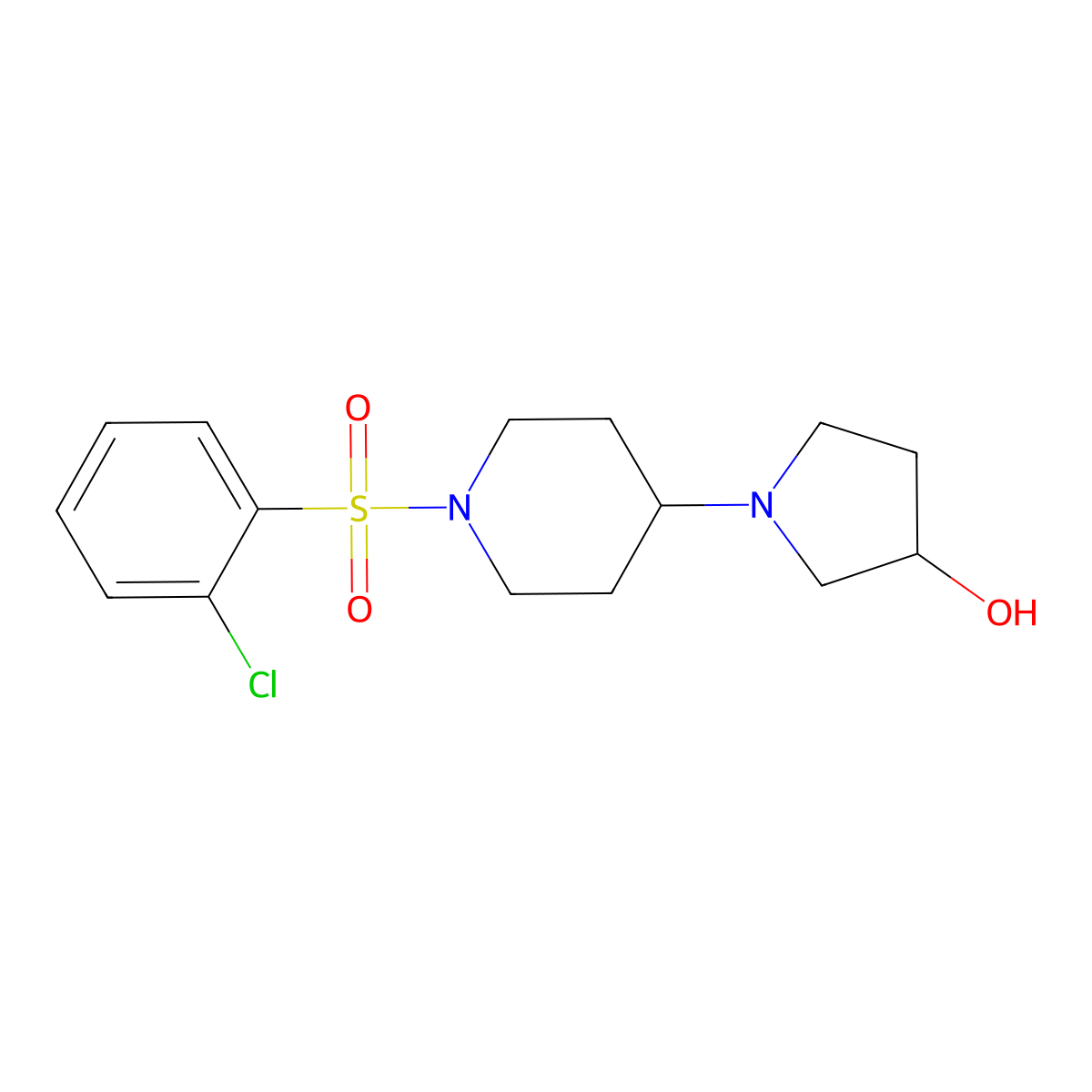 1-(1-((2-Chlorophenyl)sulfonyl)piperidin-4-yl)pyrrolidin-3-ol molecular structure, CAS 1448121-97-8