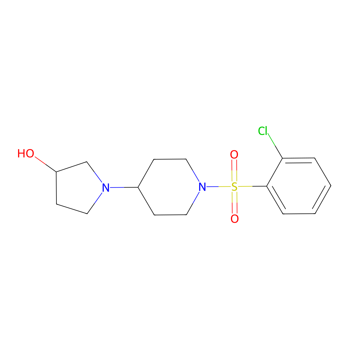 1-(1-((2-Chlorophenyl)sulfonyl)piperidin-4-yl)pyrrolidin-3-ol molecular structure, CAS 1448121-97-8