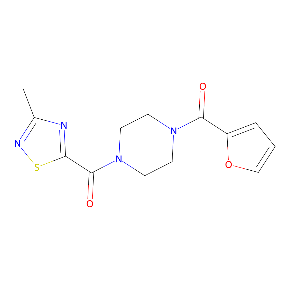 (4-(Furan-2-carbonyl)piperazin-1-yl)(3-methyl-1,2,4-thiadiazol-5-yl)methanone molecular structure, CAS 1448121-99-0