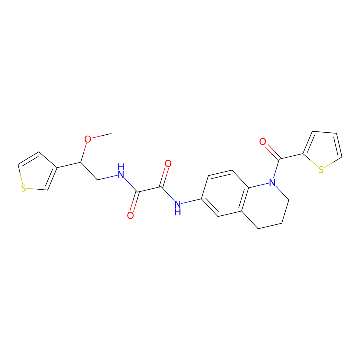 N1-(2-methoxy-2-(thiophen-3-yl)ethyl)-N2-(1-(thiophene-2-carbonyl)-1,2,3,4-tetrahydroquinolin-6-yl)oxalamide molecular structure, CAS 1448122-13-1