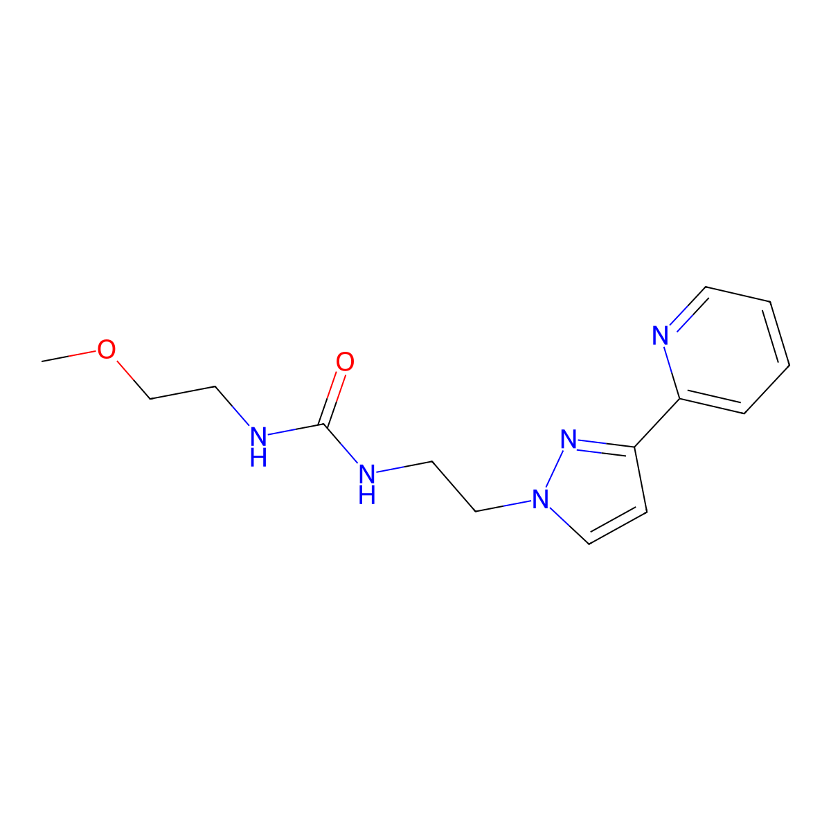 1-(2-methoxyethyl)-3-(2-(3-(pyridin-2-yl)-1H-pyrazol-1-yl)ethyl)urea molecular structure, CAS 1448122-21-1