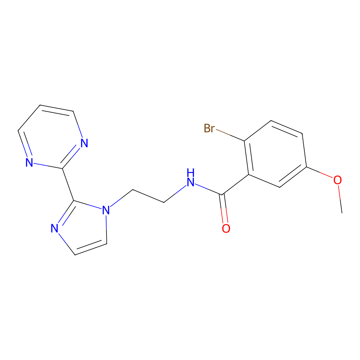 2-bromo-5-methoxy-N-(2-(2-(pyrimidin-2-yl)-1H-imidazol-1-yl)ethyl)benzamide molecular structure, CAS 1448122-22-2