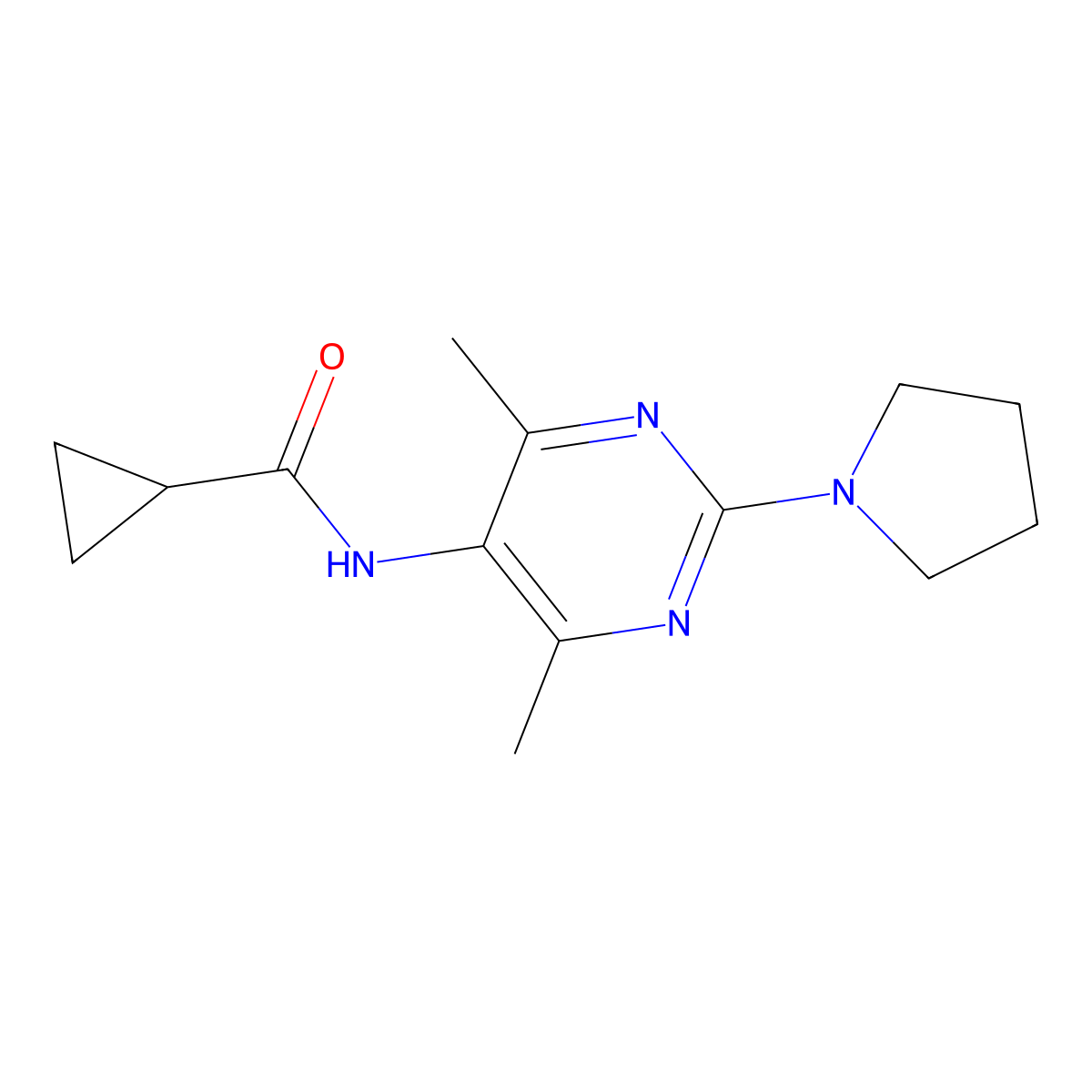 N-[4,6-Dimethyl-2-(pyrrolidin-1-YL)pyrimidin-5-YL]cyclopropanecarboxamide molecular structure, CAS 1448122-25-5