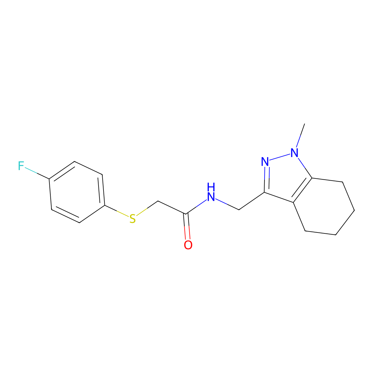2-[(4-fluorophenyl)sulfanyl]-N-[(1-methyl-4,5,6,7-tetrahydro-1H-indazol-3-yl)methyl]acetamide molecular structure, CAS 1448122-29-9
