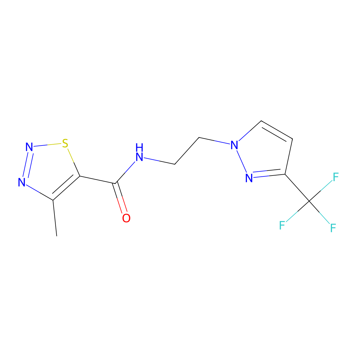 4-methyl-N-(2-(3-(trifluoromethyl)-1H-pyrazol-1-yl)ethyl)-1,2,3-thiadiazole-5-carboxamide molecular structure, CAS 1448122-31-3