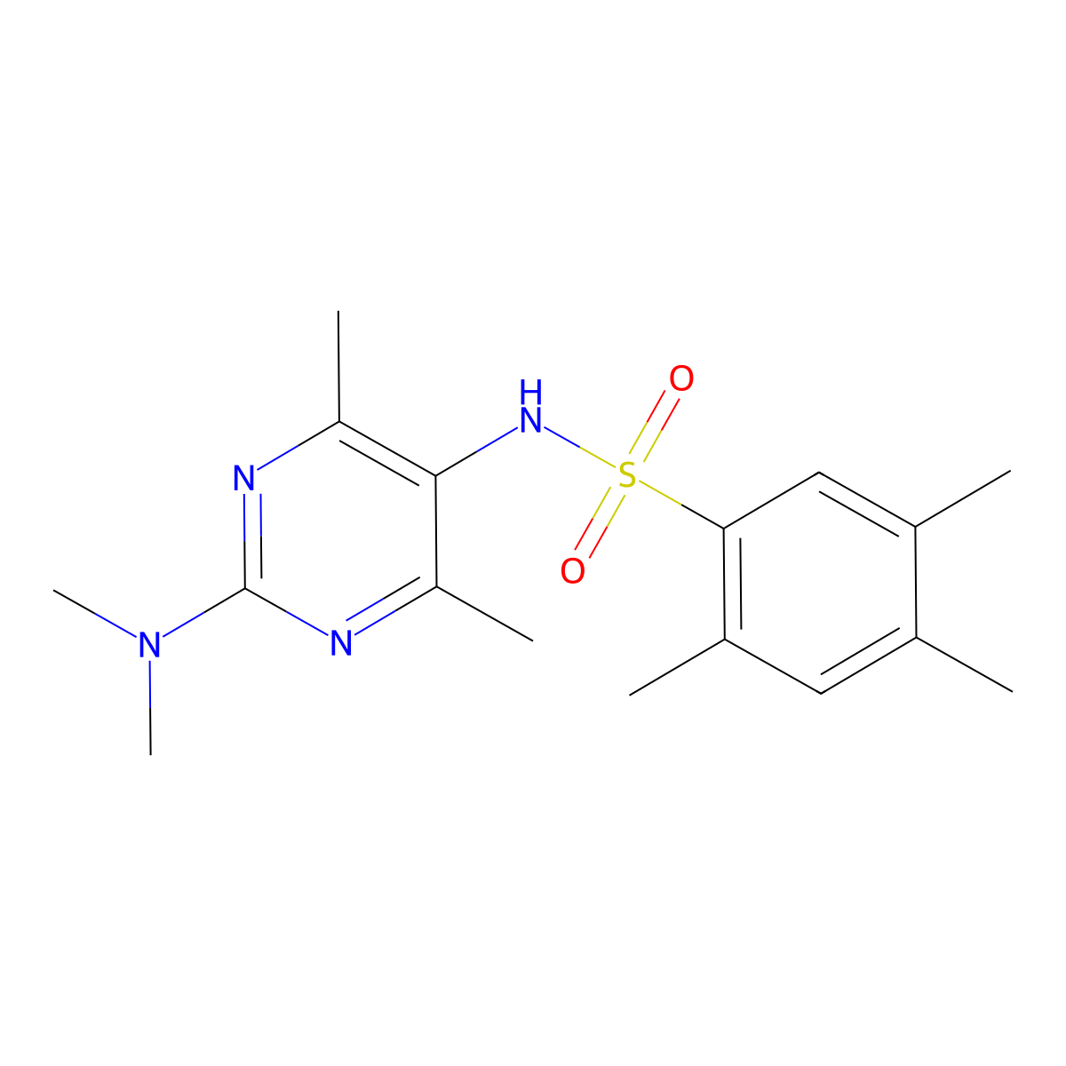 N-(2-(dimethylamino)-4,6-dimethylpyrimidin-5-yl)-2,4,5-trimethylbenzenesulfonamide molecular structure, CAS 1448122-35-7