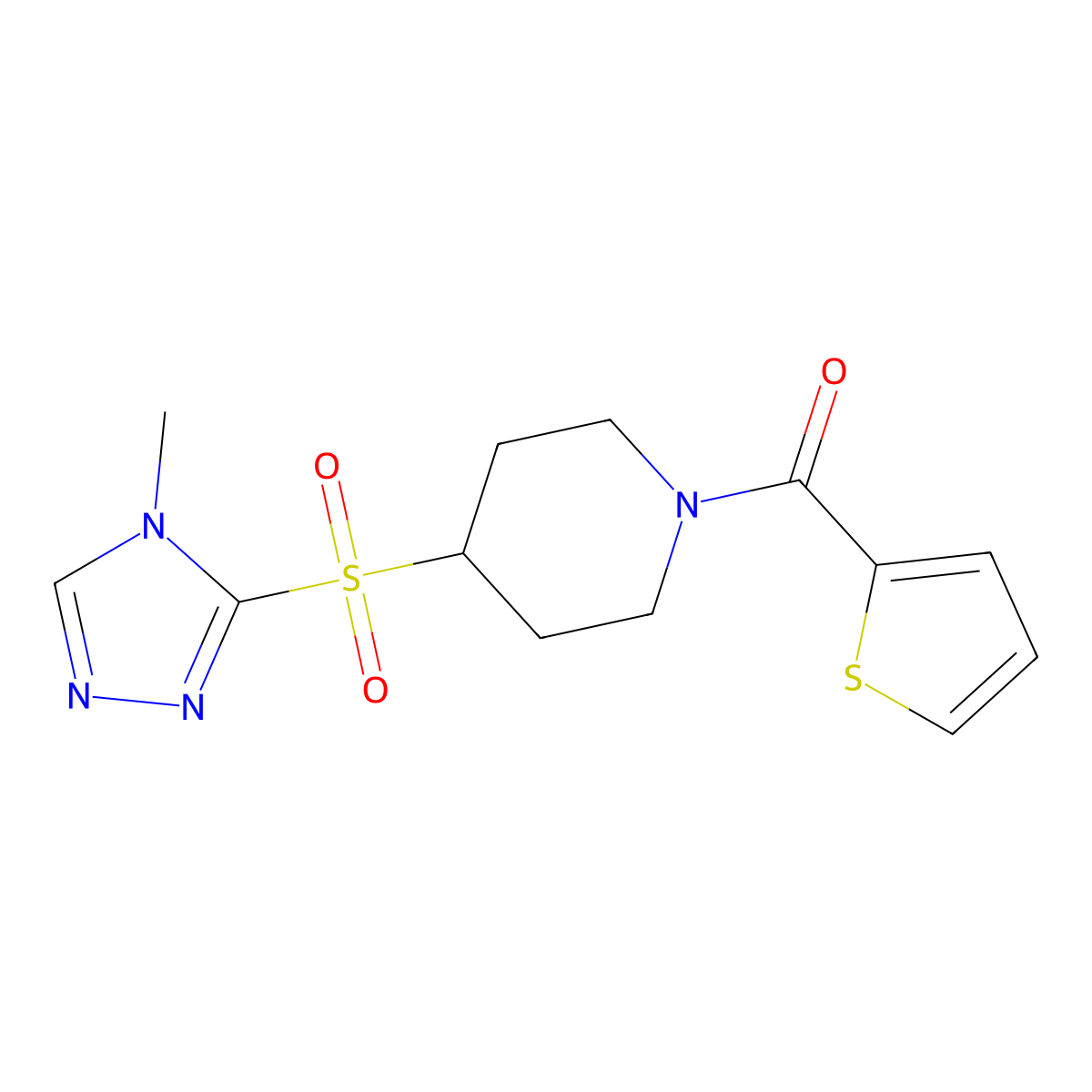 (4-((4-methyl-4H-1,2,4-triazol-3-yl)sulfonyl)piperidin-1-yl)(thiophen-2-yl)methanone molecular structure, CAS 1448122-39-1