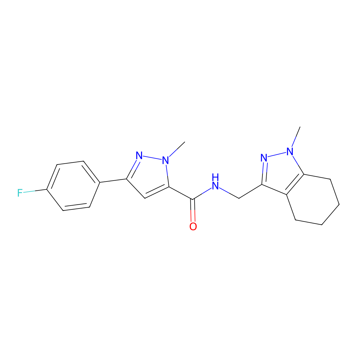 3-(4-fluorophenyl)-1-methyl-N-[(1-methyl-4,5,6,7-tetrahydro-1H-indazol-3-yl)methyl]-1H-pyrazole-5-carboxamide molecular structure, CAS 1448122-40-4