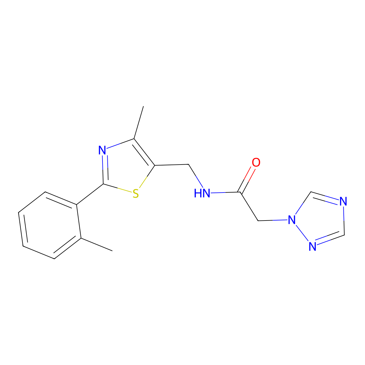 N-((4-methyl-2-(o-tolyl)thiazol-5-yl)methyl)-2-(1H-1,2,4-triazol-1-yl)acetamide molecular structure, CAS 1448122-44-8